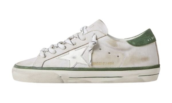 Stella In Pelle Bianca E Talloncino In Suede Verde