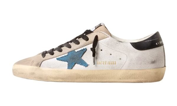 Super-Star with light blue canvas and black heel tab