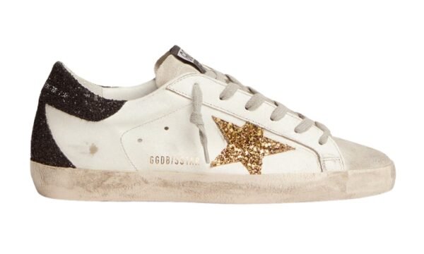 Super-Star in nappa con dettagli glitter oro e nero